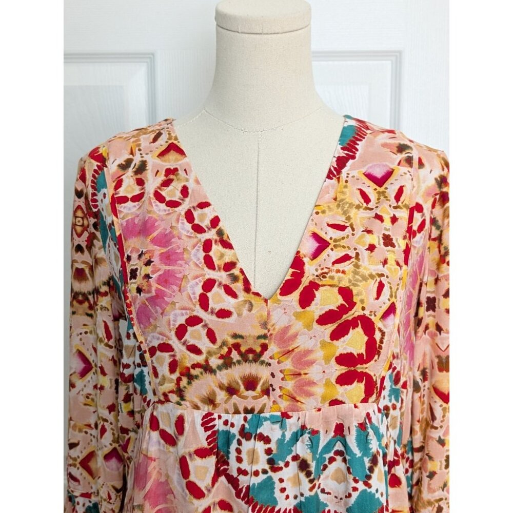 ba&sh Lorenza Short Printed Dress Sz 0 Tie Dye Colorful Viscose V Neck - Picture 3 of 11